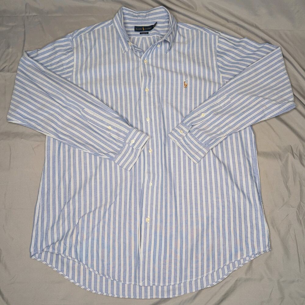 Ralph Lauren Classic Fit Long Sleeve Button Down Shirt Mens XL Blue Striped